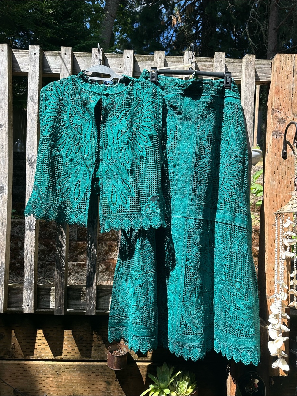 FARM Rio Teal Crochet Midi Skirt and Matching Top Set - Picture 2 of 8